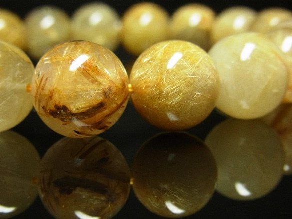 現品一点物　ゴールドルチルブレスレット　金針水晶天然石数珠　13-14ミリ　ＲＫ１１　開運招来　レディースメンズ　パワー 3枚目の画像