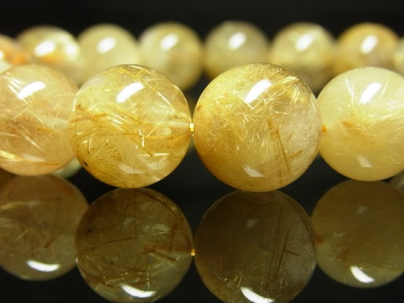 現品一点物　ゴールドルチルブレスレット　金針水晶天然石数珠　13-14ミリ　ＲＫ１１　開運招来　レディースメンズ　パワー 6枚目の画像