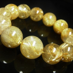 現品一点物 ゴールド タイチンルチル クォーツ ブレスレット 極太金針 水晶 数珠 １８ミリ １０９ｇ ＴＫＲ２１ 最強 1枚目の画像