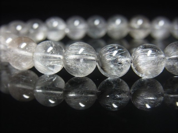 現品一点物 プラチナルチル ブレスレット 白金水晶 数珠 ７－８ミリ １８ｇ Ｐｒ４３ シラー 虹入水晶 クォーツ 2枚目の画像