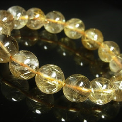 おすすめ お試し価格 一点物 ゴールド タイチンルチル ブレスレット 金針水晶 天然石 数珠 １３ミリ Ｒ５２ シラー 1枚目の画像