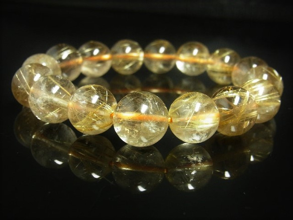 おすすめ お試し価格 一点物 ゴールド タイチンルチル ブレスレット 金針水晶 天然石 数珠 １３ミリ Ｒ５２ シラー 3枚目の画像