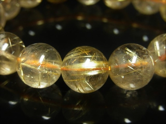おすすめ お試し価格 一点物 ゴールド タイチンルチル ブレスレット 金針水晶 天然石 数珠 １３ミリ Ｒ５２ シラー 10枚目の画像