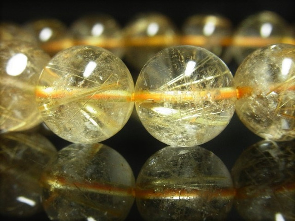 お試し価格 一点物 ゴールド タイチンルチル ブレスレット 金針水晶 天然石 数珠 １４ミリ Ｒ５４ シラー 虹 3枚目の画像