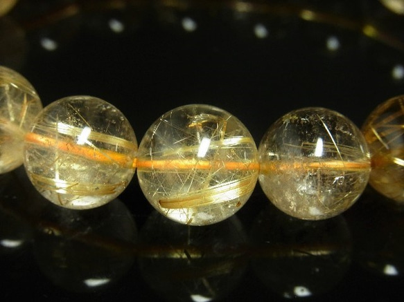 お試し価格 一点物 ゴールド タイチンルチル ブレスレット 金針水晶 天然石 数珠 １４ミリ Ｒ５４ シラー 虹 5枚目の画像