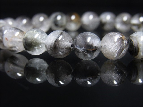 現品一点物 プラチナルチル ブレスレット 白金水晶 数珠 ８ミリ ２２ｇ Ｐｒ４６ シラー 虹入水晶 クォーツ ルチル 8枚目の画像