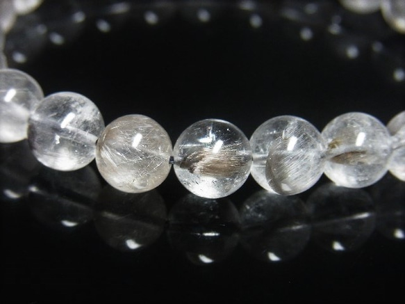イチオシ 現品一点物 プラチナルチル ブレスレット 白金水晶 数珠 ９－１０ミリ ２４ｇ Ｐｒ４７ シラー レインボー 4枚目の画像