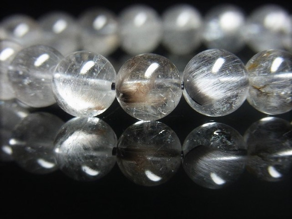 イチオシ 現品一点物 プラチナルチル ブレスレット 白金水晶 数珠 ９－１０ミリ ２４ｇ Ｐｒ４７ シラー レインボー 10枚目の画像