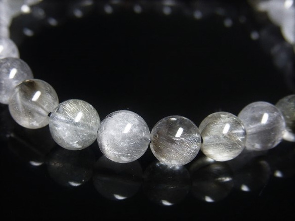 現品一点物 プラチナルチル ブレスレット 白金水晶 数珠 ８ミリ ２０ｇ Ｐｒ５１ シラー 虹入水晶 クォーツ ルチル 4枚目の画像