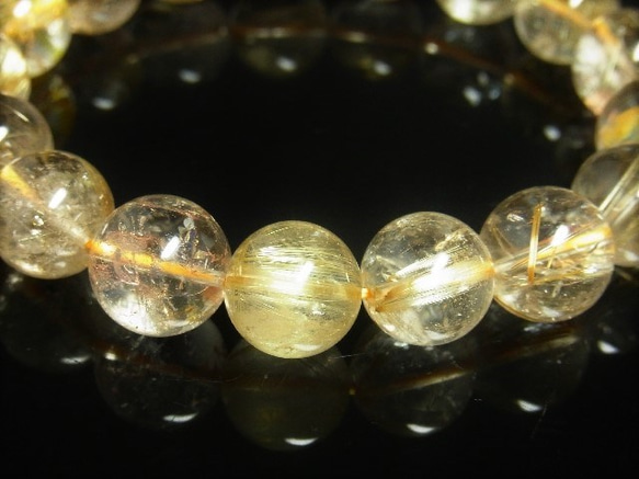 お試し価格 一点物 ゴールド タイチンルチル ブレスレット 金針水晶 天然石 数珠 １３－１４ミリ Ｒ５５ シラー 3枚目の画像