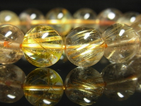 お試し価格 一点物 ゴールド タイチンルチル ブレスレット 金針水晶 天然石 数珠 １３－１４ミリ Ｒ５５ シラー 5枚目の画像