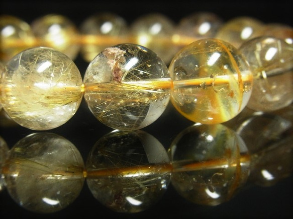 お試し価格 一点物 ゴールド タイチンルチル ブレスレット 金針水晶 天然石 数珠 １３－１４ミリ Ｒ５５ シラー 6枚目の画像