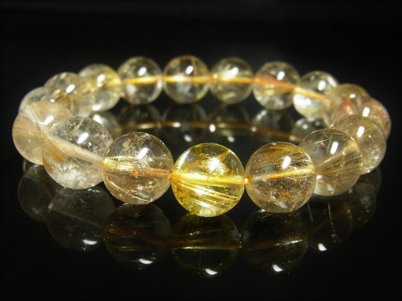 お試し価格 一点物 ゴールド タイチンルチル ブレスレット 金針水晶 天然石 数珠 １３－１４ミリ Ｒ５５ シラー 8枚目の画像