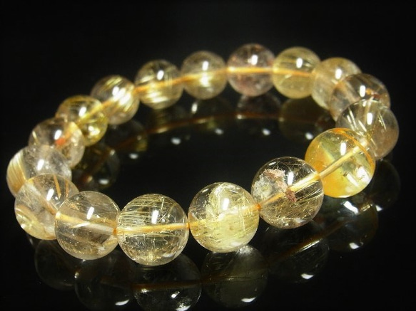 お試し価格 一点物 ゴールド タイチンルチル ブレスレット 金針水晶 天然石 数珠 １３－１４ミリ Ｒ５５ シラー 10枚目の画像