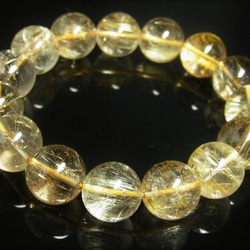 イチオシ 現品一点物 ゴールド ルチル ブレスレット 金針水晶 天然石 数珠 １５ミリ Ｒ５６ スモーキー シラー 虹 5枚目の画像