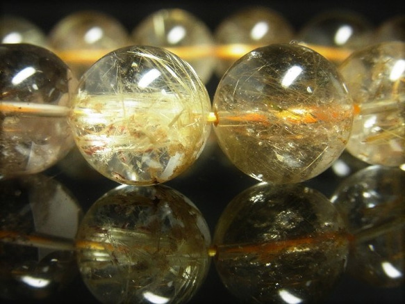 イチオシ 現品一点物 ゴールド ルチル ブレスレット 金針水晶 天然石 数珠 １５ミリ Ｒ５６ スモーキー シラー 虹 6枚目の画像
