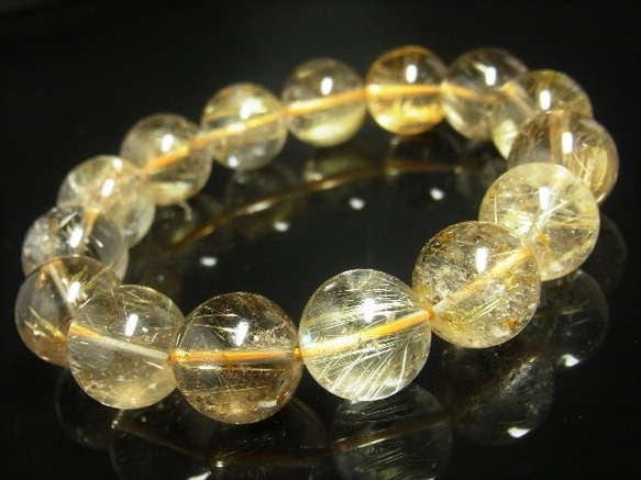 イチオシ 現品一点物 ゴールド ルチル ブレスレット 金針水晶 天然石 数珠 １５ミリ Ｒ５６ スモーキー シラー 虹 10枚目の画像