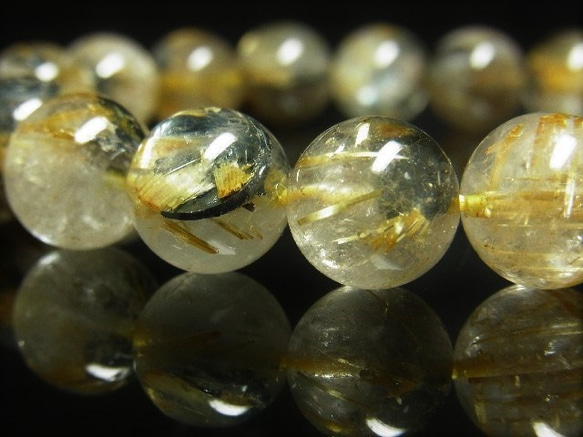 お試し価格 現品一点物　太陽放射タイチンルチル ブレスレット 金針水晶 天然石 数珠 １１－１２ミリ ＯＴＨＲ３１ 2枚目の画像
