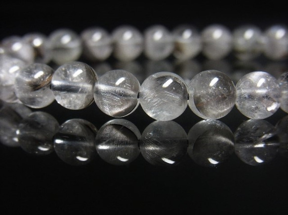 お勧め 現品一点物 プラチナルチル ブレスレット 白金水晶 数珠 ７ミリ １５ｇ Ｐｒ５２ シラー 虹入水晶 クォーツ 4枚目の画像
