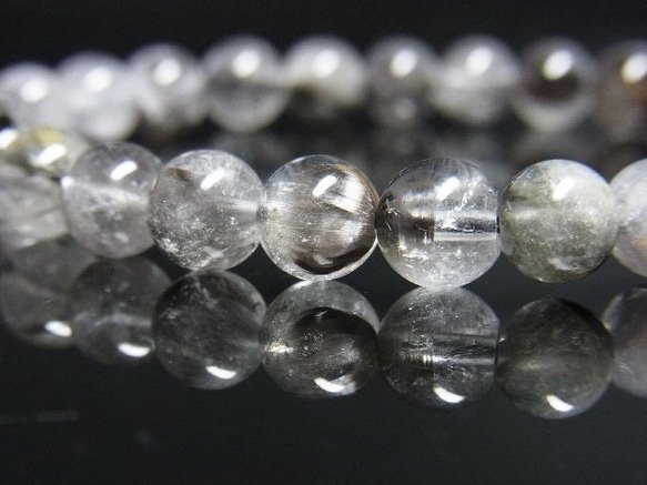 イチオシ 現品一点物 プラチナルチル ブレスレット 白金水晶 数珠 ７ミリ １５ｇ Ｐｒ５５ シラー 虹入水晶 10枚目の画像