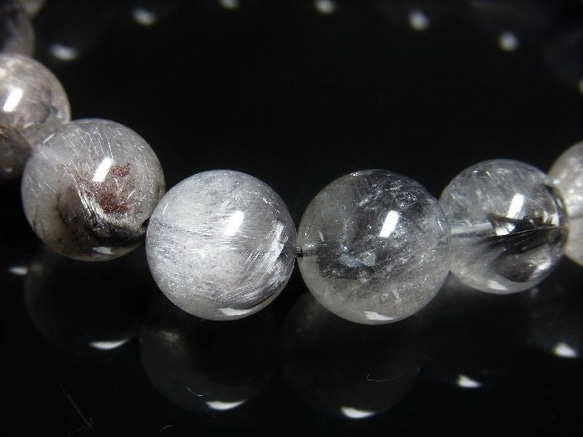 現品一点物 プラチナルチル ブレスレット 白金水晶 数珠 １２－１３ミリ ４８ｇ Ｐｒ５７ 虹入水晶シラー レインボー 3枚目の画像
