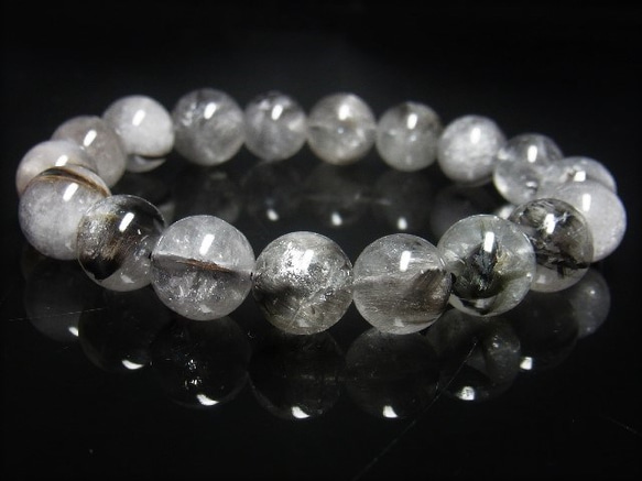 現品一点物 プラチナルチル ブレスレット 白金水晶 数珠 １２－１３ミリ ４８ｇ Ｐｒ５７ 虹入水晶シラー レインボー 8枚目の画像