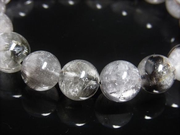 現品一点物 プラチナルチル ブレスレット 白金水晶 数珠 １２－１３ミリ ４８ｇ Ｐｒ５７ 虹入水晶シラー レインボー 9枚目の画像