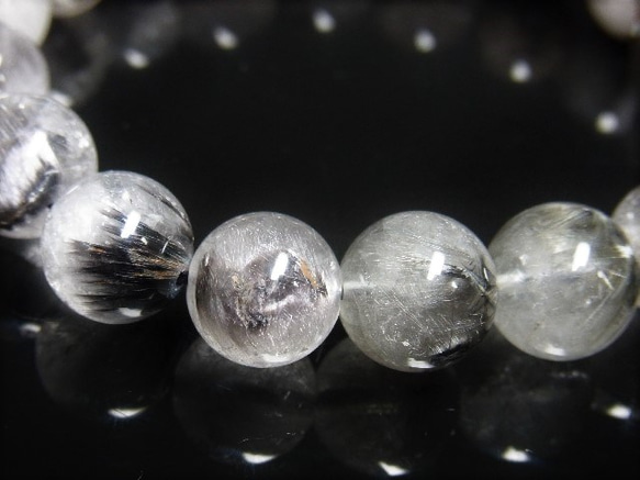 現品一点物 プラチナルチル ブレスレット 白金水晶 数珠 １２－１３ミリ ４８ｇ Ｐｒ５７ 虹入水晶シラー レインボー 10枚目の画像