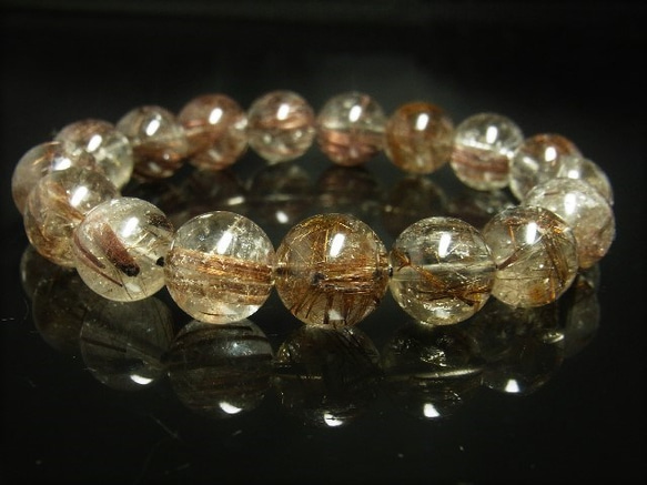 イチオシ 現品一点物 コッパールチル インスモーキークォーツ ブレスレット 銅針水晶 １３－１４ミリ ３６ｇ Ｃｒ３ 7枚目の画像