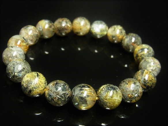 イチオシ 現品一点物 太陽放射ルチル ブレスレット 金針水晶数珠 １１－１２ミリ ４３ｇ ＴＨＲ２２ ヘマタイト 1枚目の画像