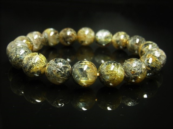 イチオシ 現品一点物 太陽放射ルチル ブレスレット 金針水晶数珠 １１－１２ミリ ４３ｇ ＴＨＲ２２ ヘマタイト 2枚目の画像