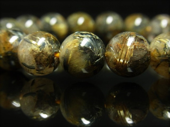 イチオシ 現品一点物 太陽放射ルチル ブレスレット 金針水晶数珠 １１－１２ミリ ４３ｇ ＴＨＲ２２ ヘマタイト 3枚目の画像