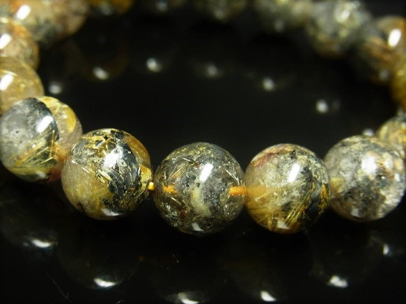 イチオシ 現品一点物 太陽放射ルチル ブレスレット 金針水晶数珠 １１－１２ミリ ４３ｇ ＴＨＲ２２ ヘマタイト 4枚目の画像