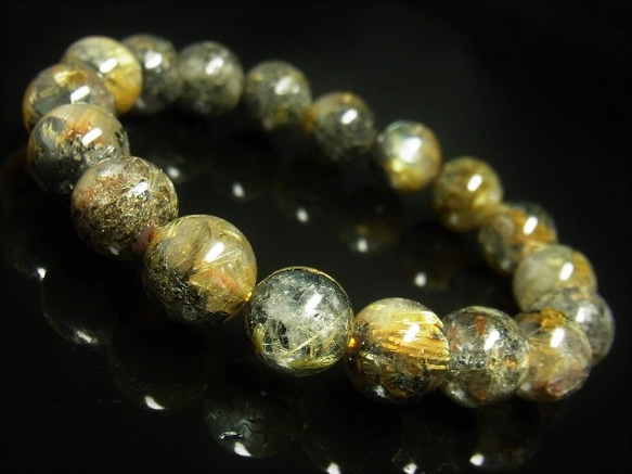 イチオシ 現品一点物 太陽放射ルチル ブレスレット 金針水晶数珠 １１－１２ミリ ４３ｇ ＴＨＲ２２ ヘマタイト 7枚目の画像