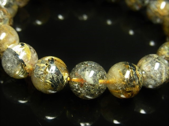 イチオシ 現品一点物 太陽放射ルチル ブレスレット 金針水晶数珠 １１－１２ミリ ４３ｇ ＴＨＲ２２ ヘマタイト 9枚目の画像