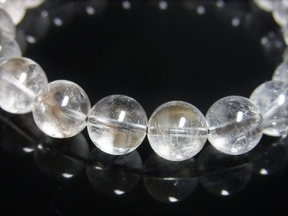 超輝 現品一点物 プラチナルチル ブレスレット 白金水晶 数珠 １０ミリ ３１ｇ Ｐｒ６１ クォーツ ルチル メンズ レ 3枚目の画像