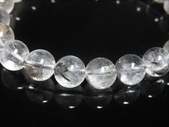 超輝 現品一点物 プラチナルチル ブレスレット 白金水晶 数珠 １０ミリ ３１ｇ Ｐｒ６１ クォーツ ルチル メンズ レ 4枚目の画像