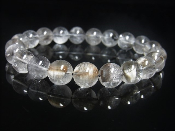 超輝 現品一点物 プラチナルチル ブレスレット 白金水晶 数珠 １０ミリ ３１ｇ Ｐｒ６１ クォーツ ルチル メンズ レ 9枚目の画像