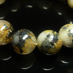 現品一点物 太陽放射タイチンルチル ブレスレット 金針水晶 数珠 １６ミリ ９１ｇ ＴＨＲ２４ ヘマタイト 最強金運数珠 2枚目の画像