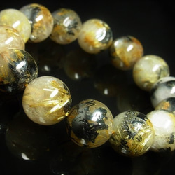 現品一点物 太陽放射タイチンルチル ブレスレット 金針水晶 数珠 １６ミリ ９１ｇ ＴＨＲ２４ ヘマタイト 最強金運数珠 7枚目の画像