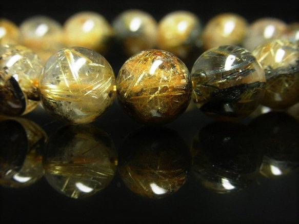 濃密 現品一点物 太陽放射ルチル ブレスレット 金針水晶 数珠 １１ミリ ４４ｇ ＴＨＲ２５ シラー入り レインボー 3枚目の画像