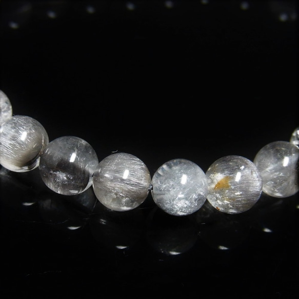 イチオシ 現品一点物 プラチナルチル ブレスレット 白金水晶 数珠 ７－８ミリ １７ｇ ＧＰｒ３ シラー 虹入水晶 9枚目の画像
