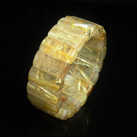 お勧め 現品一点物 ゴールドタイチンルチル クォーツ バングル 金針水晶 数珠 ＴＢ１７ ２４－２６ｍｍ １１２ｇ 8枚目の画像