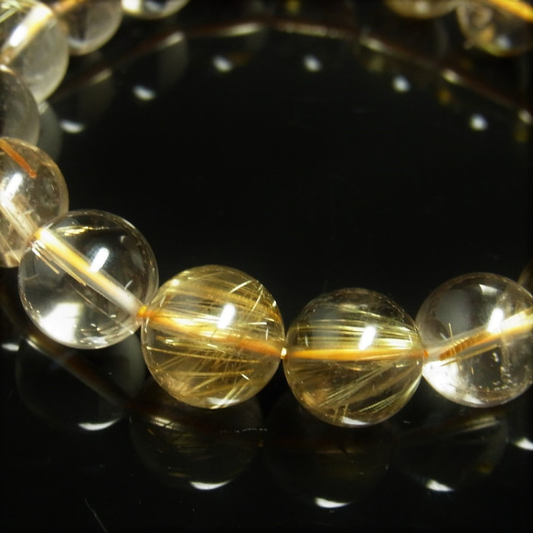 透明度重視 現品一点物 ゴールドルチル ブレスレット 金針水晶 １１－１２ミリ ４４ｇ ＧＫＲ１５ 最強金運 パワースト 2枚目の画像