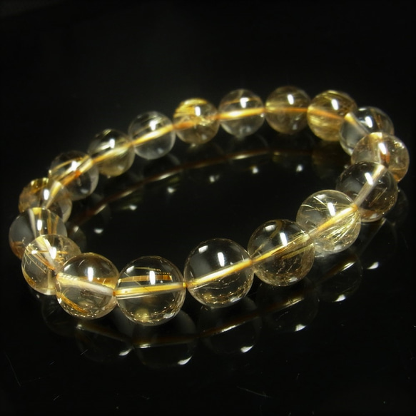 透明度重視 現品一点物 ゴールドルチル ブレスレット 金針水晶 １１－１２ミリ ４４ｇ ＧＫＲ１５ 最強金運 パワースト 4枚目の画像