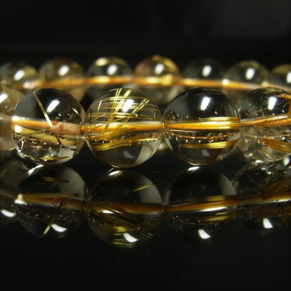 透明度重視 現品一点物 ゴールドルチル ブレスレット 金針水晶 １１－１２ミリ ４４ｇ ＧＫＲ１５ 最強金運 パワースト 5枚目の画像