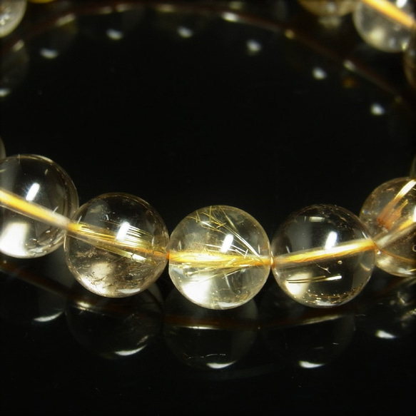 透明度重視 現品一点物 ゴールドルチル ブレスレット 金針水晶 １１－１２ミリ ４４ｇ ＧＫＲ１５ 最強金運 パワースト 7枚目の画像