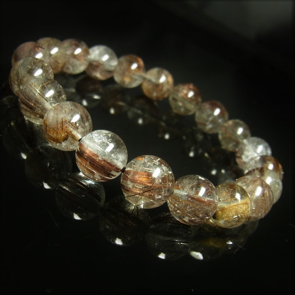 おすすめ 現品一点物 コッパータイチンルチル クォーツ ブレスレット 銅針水晶 数珠 １１ミリ ３７ｇ Ｃｒ５ 最強金運 2枚目の画像