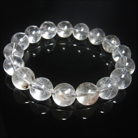 おすすめ 現品一点物 プラチナルチル ブレスレット オーロラ レインボー入り水晶 数珠 １２－１３ミリ ４８ｇ Ｐｒ６５ 5枚目の画像
