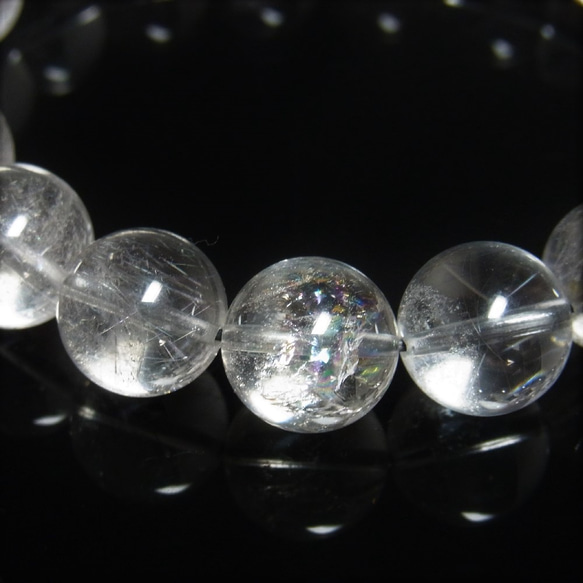 おすすめ 現品一点物 プラチナルチル ブレスレット オーロラ レインボー入り水晶 数珠 １２－１３ミリ ４８ｇ Ｐｒ６５ 6枚目の画像